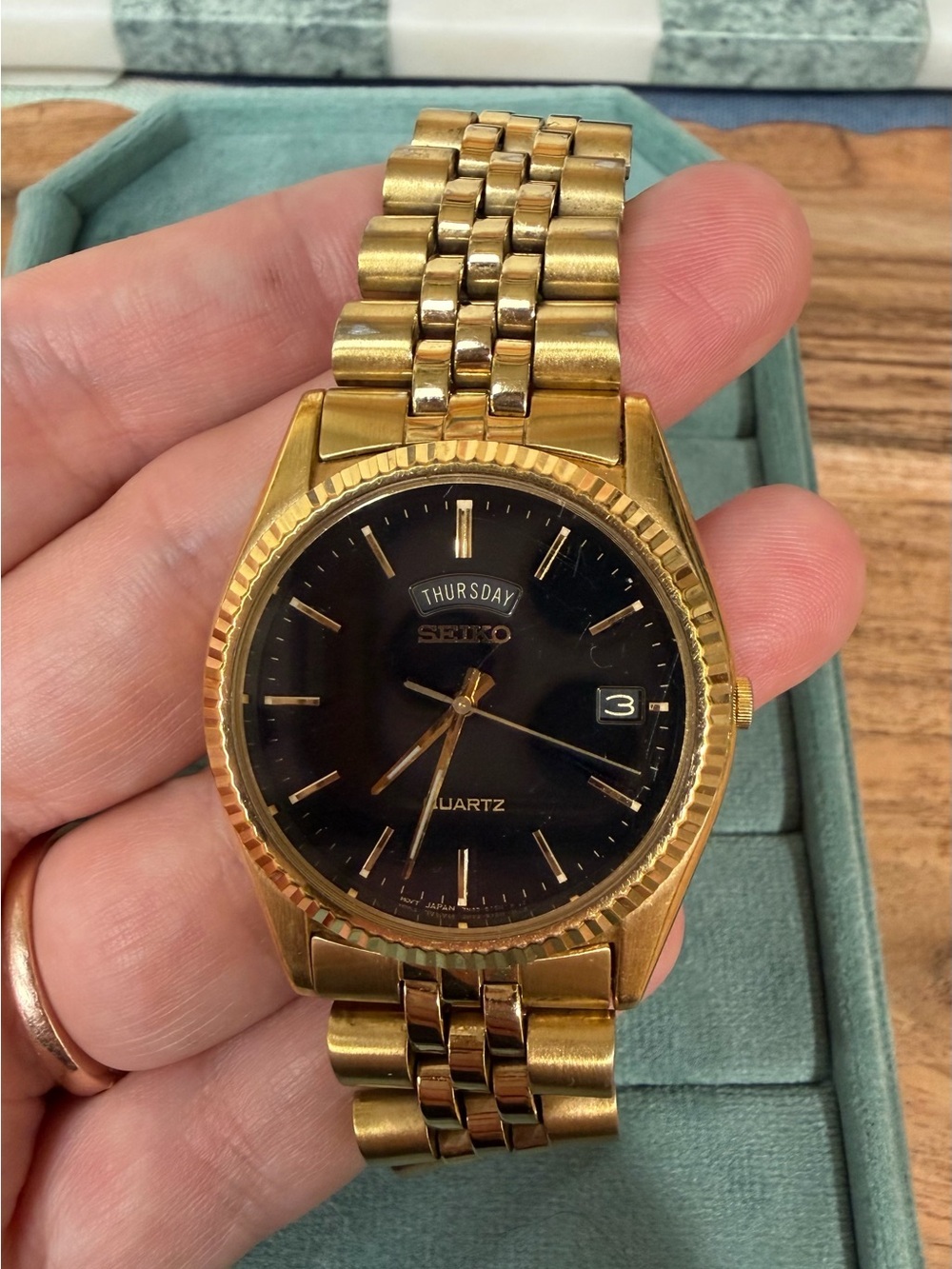 Seiko Gold-Tone Men’s Watch with Black Face